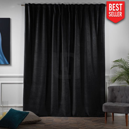velvet curtains - black