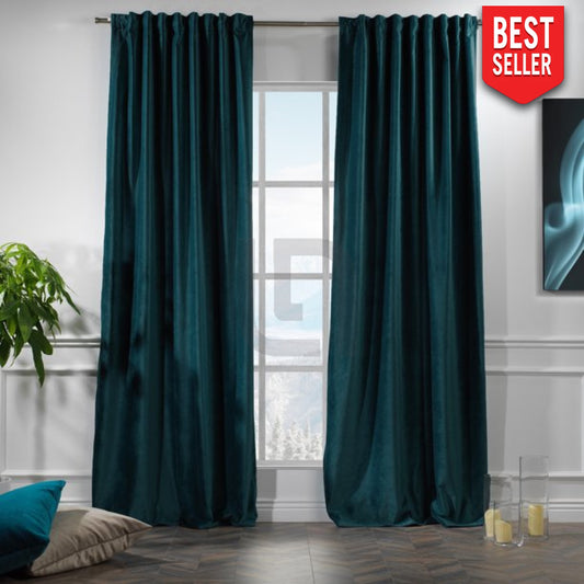 velvet curtains bluish cyan