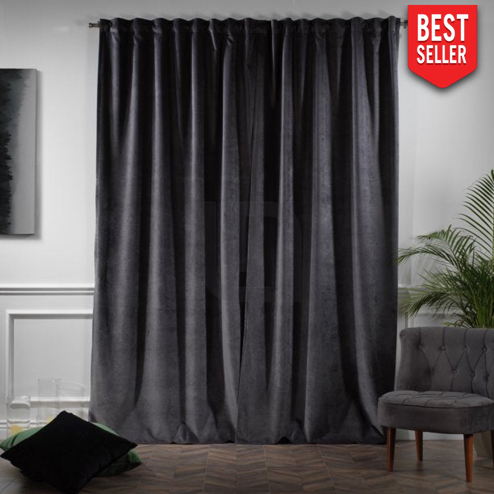 velvet curtains - charcoal
