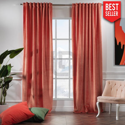 velvet curtains coral