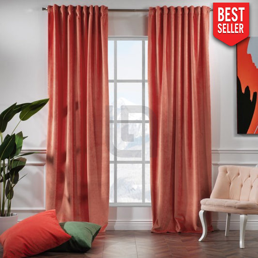 velvet curtains coral