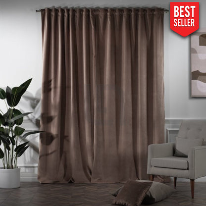 velvet curtains - golden brown
