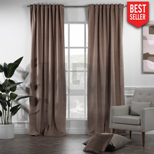 velvet curtains golden brown