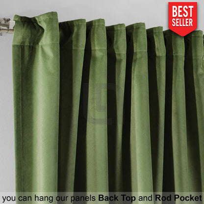 olive green velvet curtain
