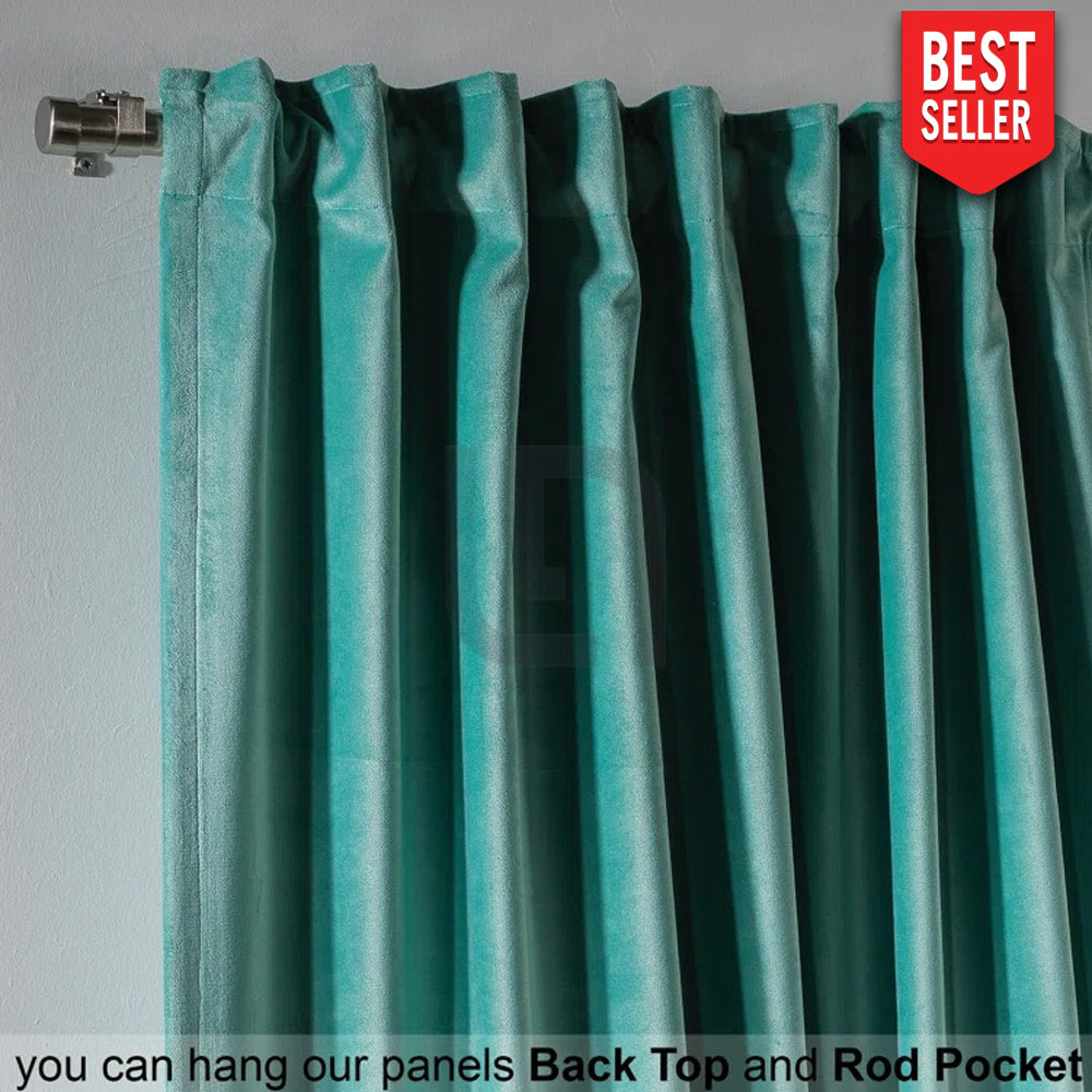 velvet curtains - teal color