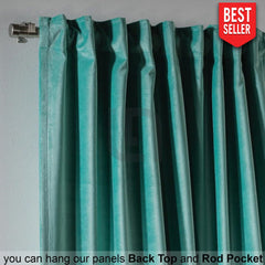 velvet curtains - teal color