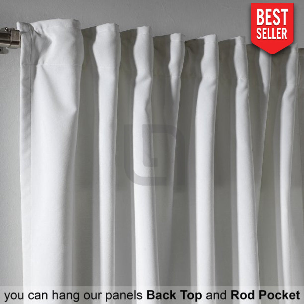 white velvet curtains