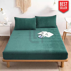 VELVET FITTED BED SHEET – AQUA GREEN