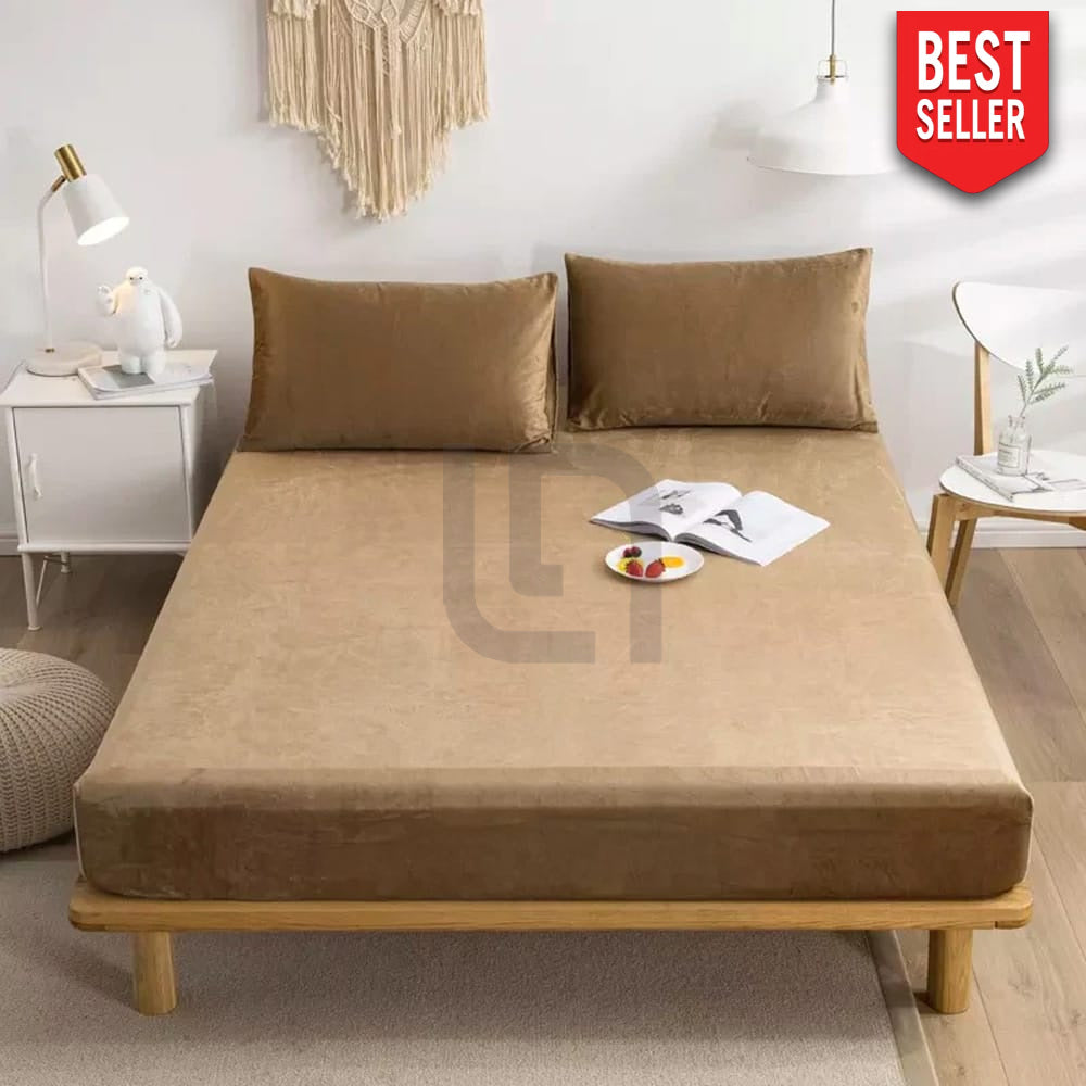 velvet fitted sheet beige