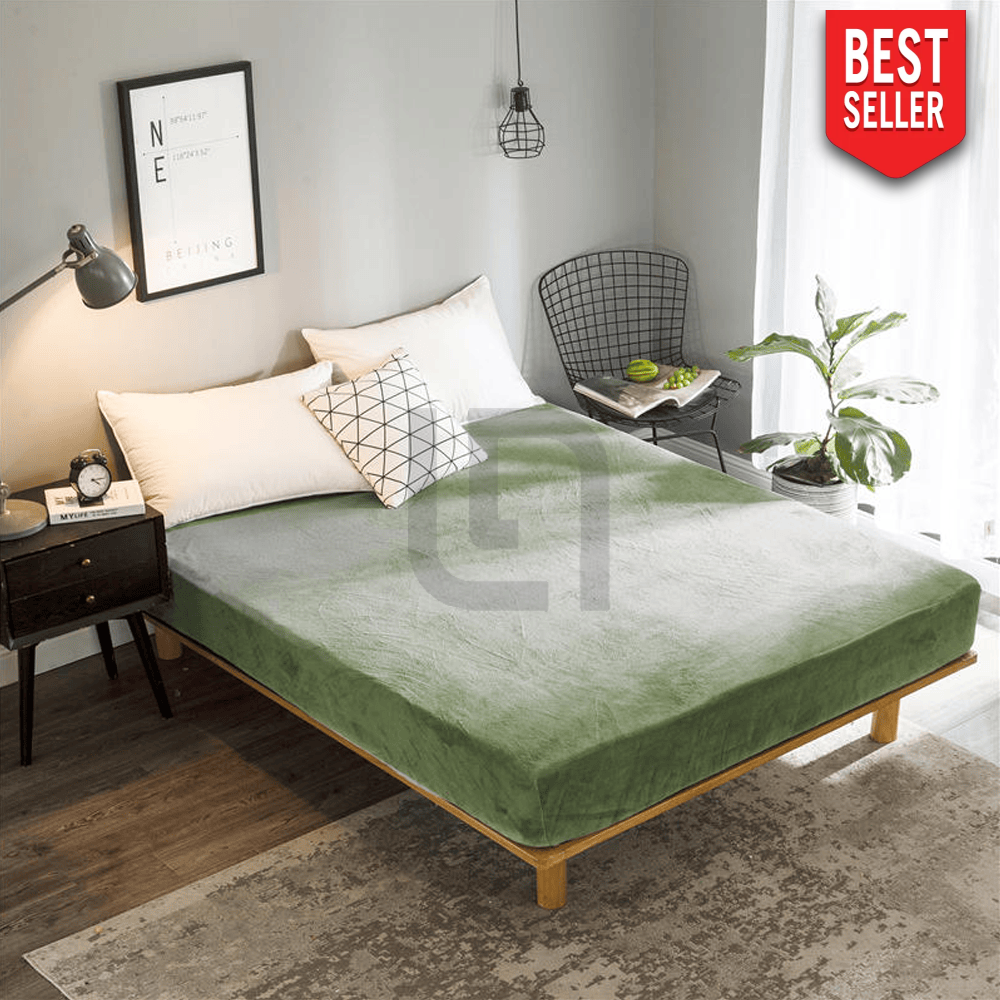 velvet fitted sheet - olive green