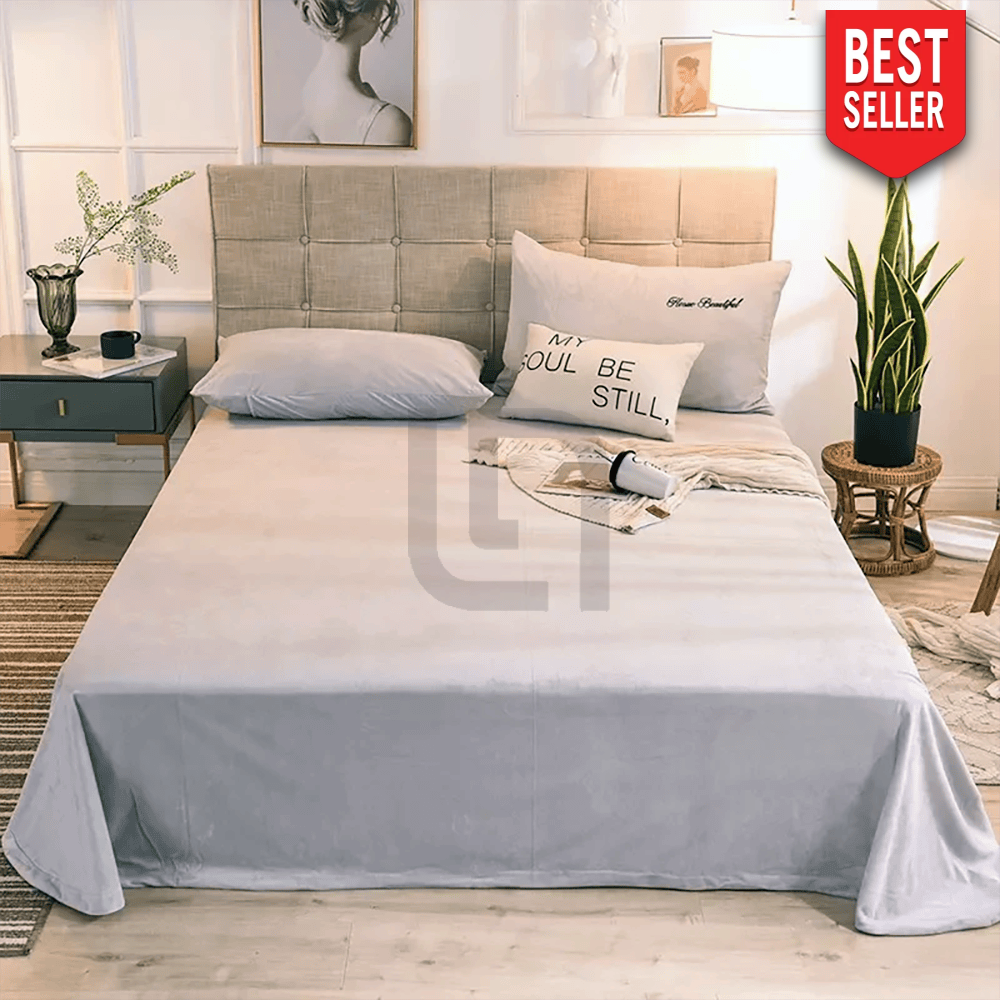 Velvet Flat Bed Sheet - Light Grey