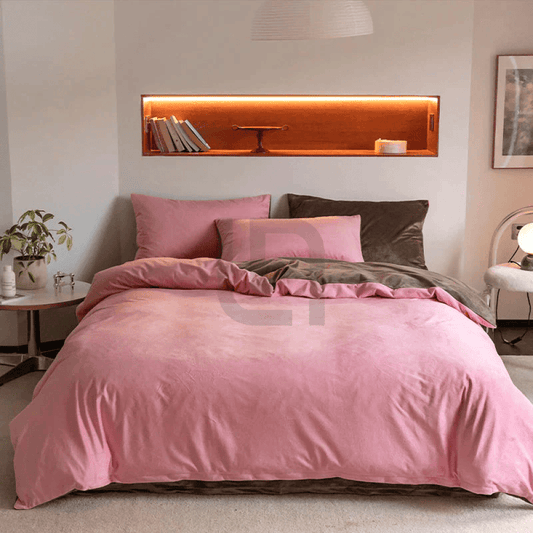 Reversible Duvet Cover - Light Pink Brown