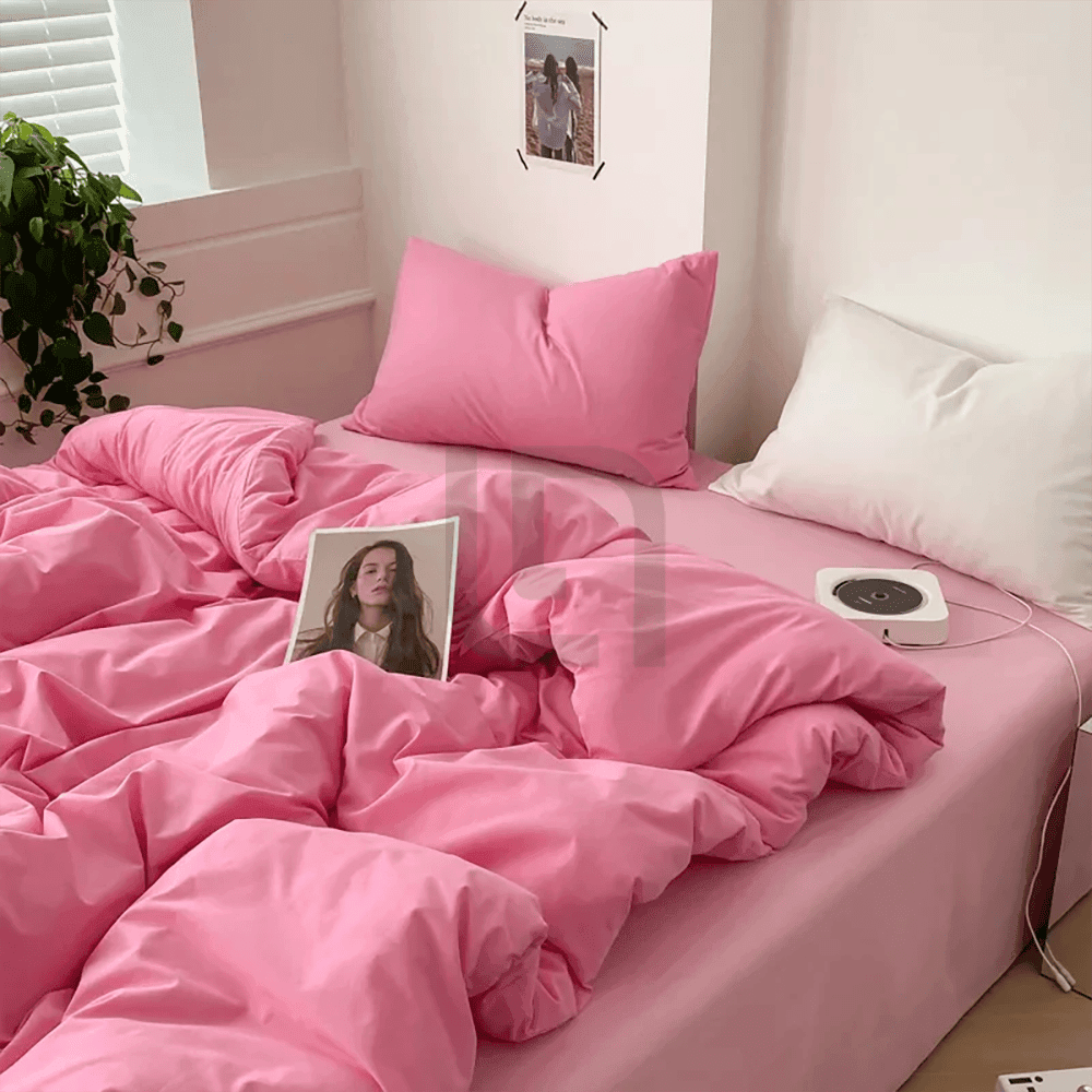 Reversible Rich Cotton Duvet Cover - Pink & Light Pink