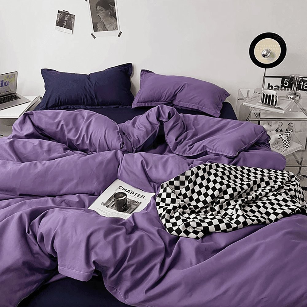 Rich Cotton Reversible Duvet Cover - Purple & Navy Blue