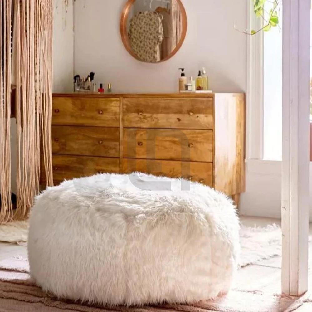 Shaggy Faux Fur Ottoman Bean Bag Stool - White Bags