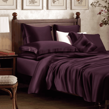Silk Duvet Cover Set Grape Red Color