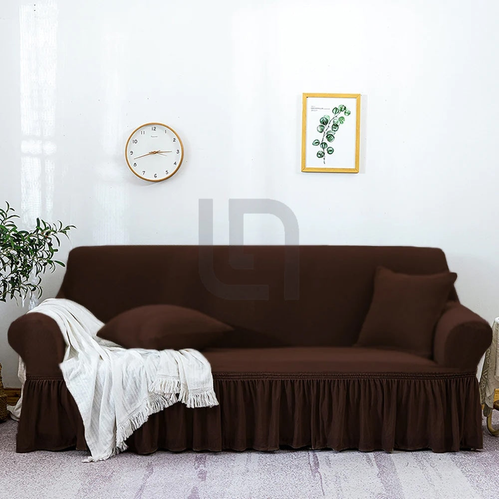 Ruffle Skirt Mesh Fabric Turkish Sofa cover - Coffee