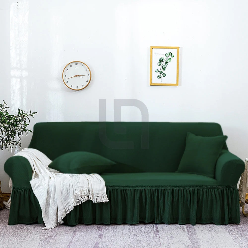 Ruffle Skirt Mesh Fabric Turkish Sofa cover - Green
