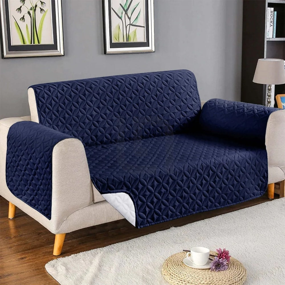 Ultrasonic Quilted Sofa Cover Dark Blue