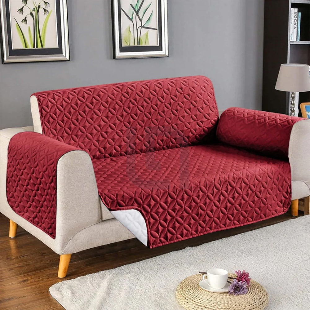 Ultrasonic Quilted Sofa Cover Maroon
