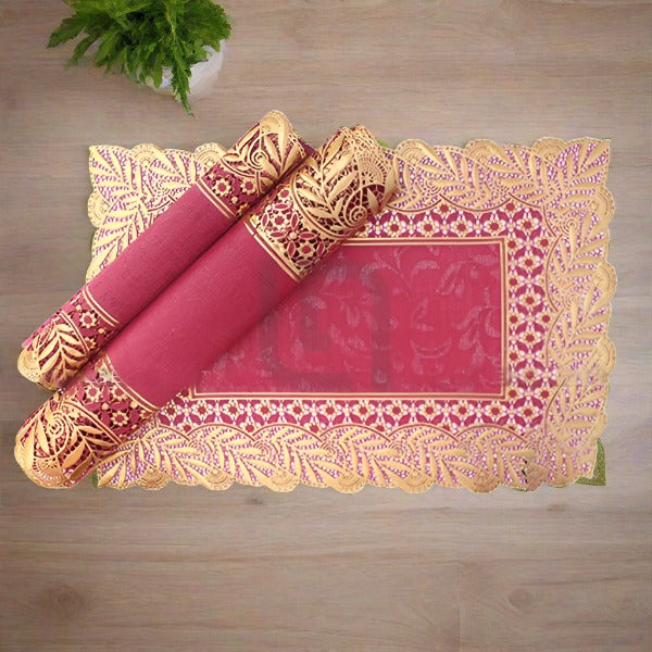 3pcs Table Mat set Placemats Dressing Table Squarer Crimson