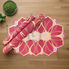 3pcs Table Mat set Placemats Dressing Table Star flower Crimson