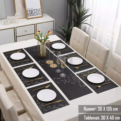 7 Pcs Table Mats & Table Runner Set Heat Resistant Placemats Dark Grey