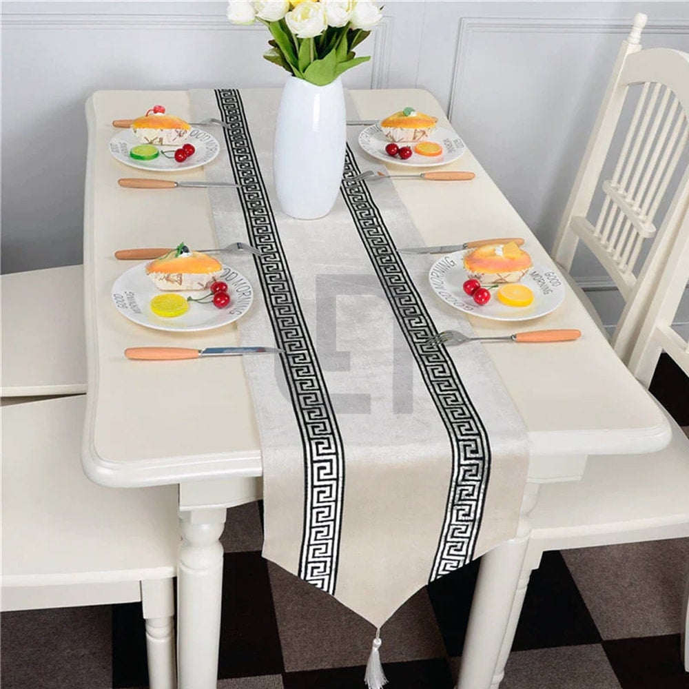 Versace border table runner - cream black