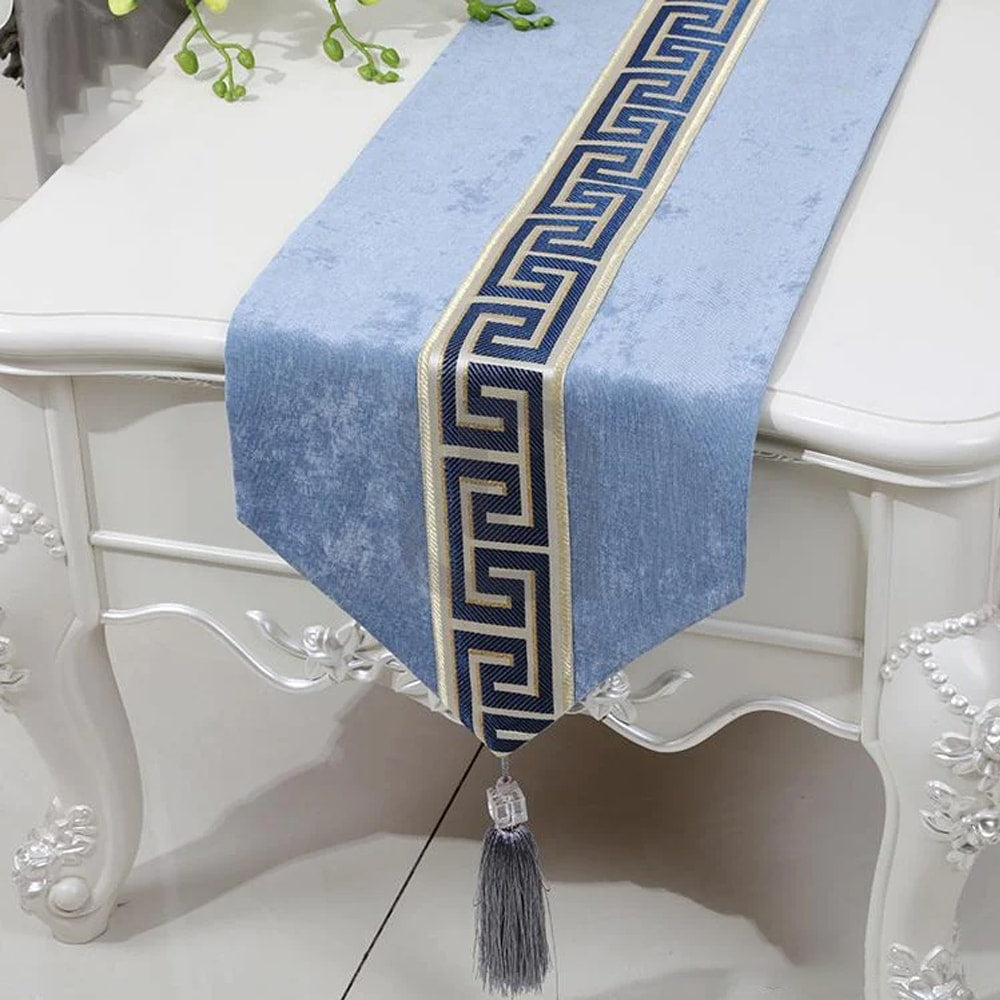 Versace Velvet Table Runner Set – Sky Blue