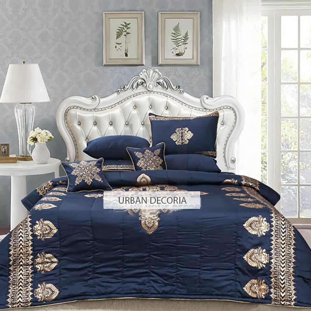 Comforter Set Cotton Sateen Block Printed – Blue