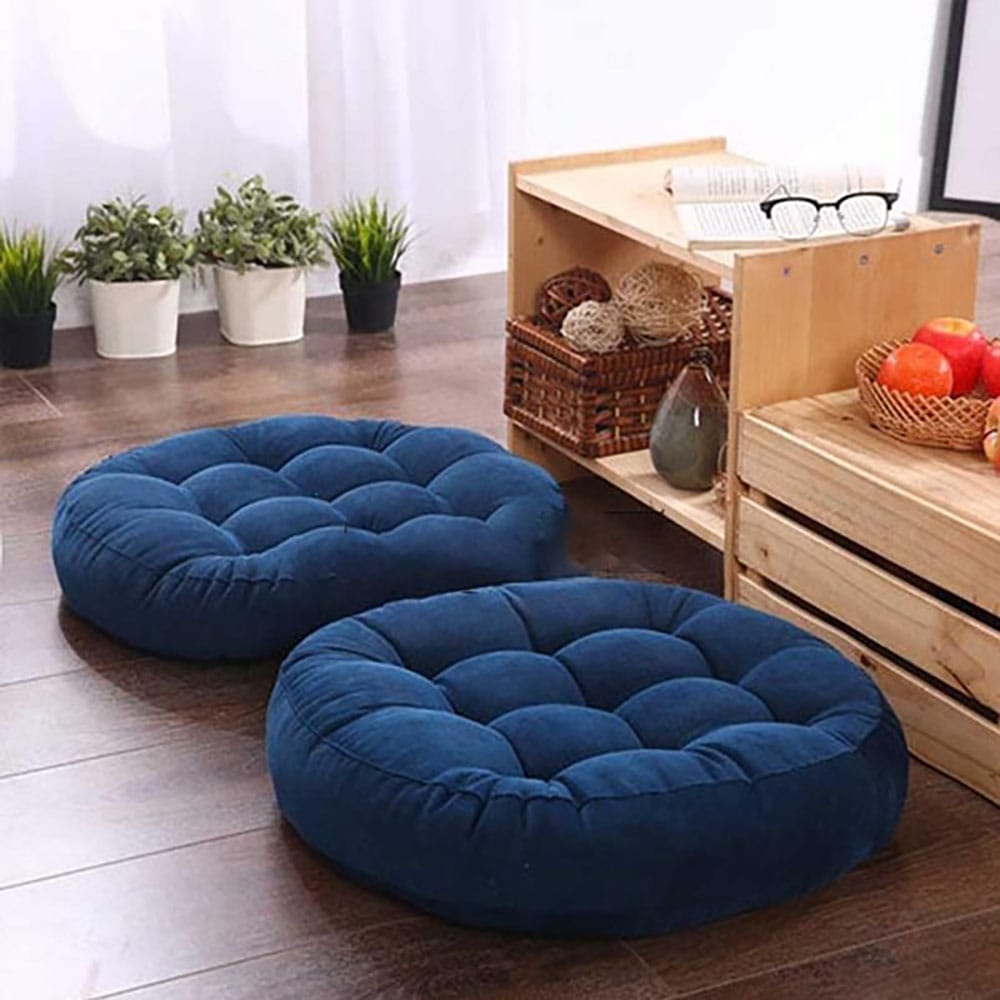 Round Shape Velvet Floor Cushions – Blue