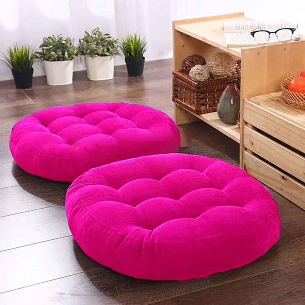 Round Shape Velvet Floor Cushions – Dark Pink