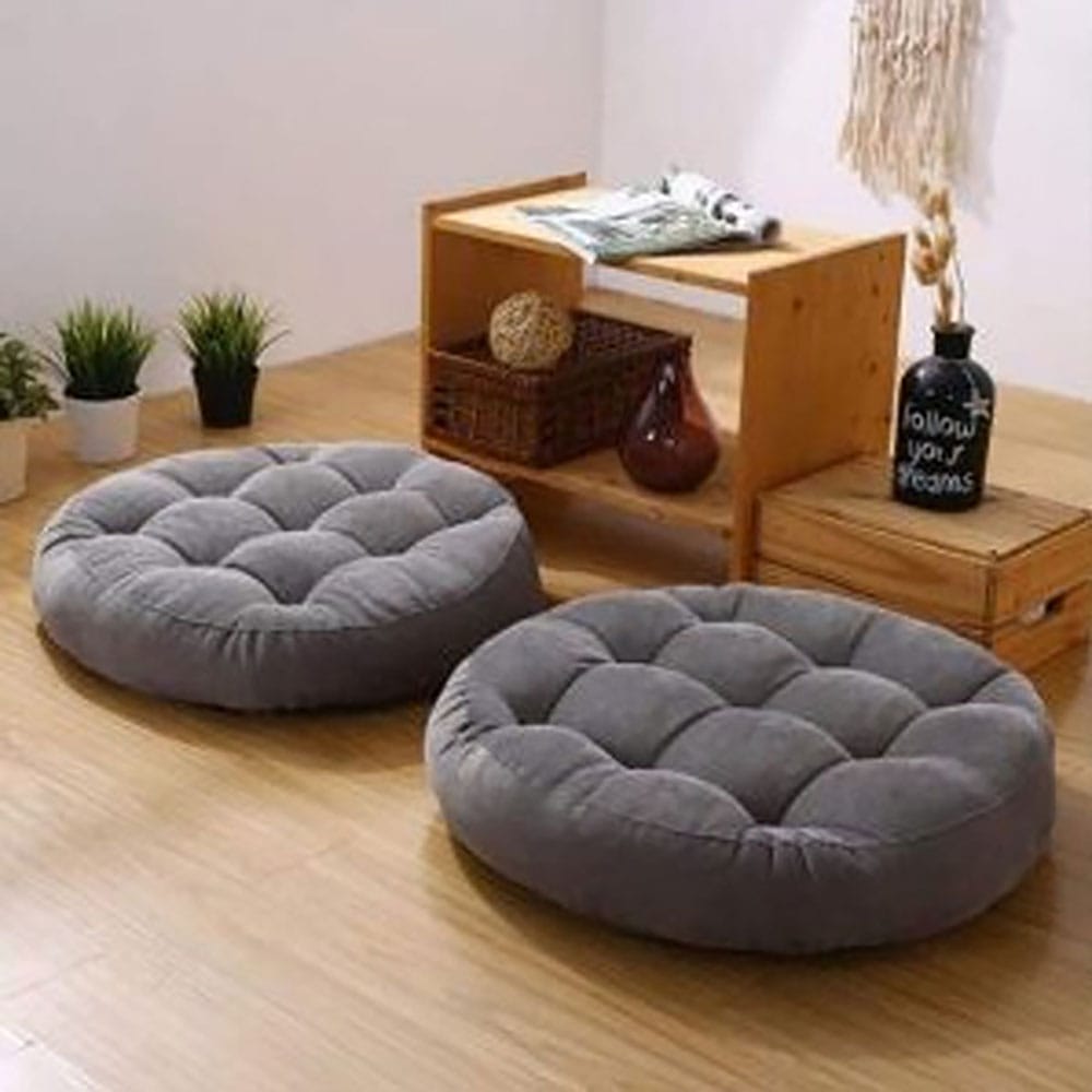 Round Shape Velvet Floor Cushions – Grey