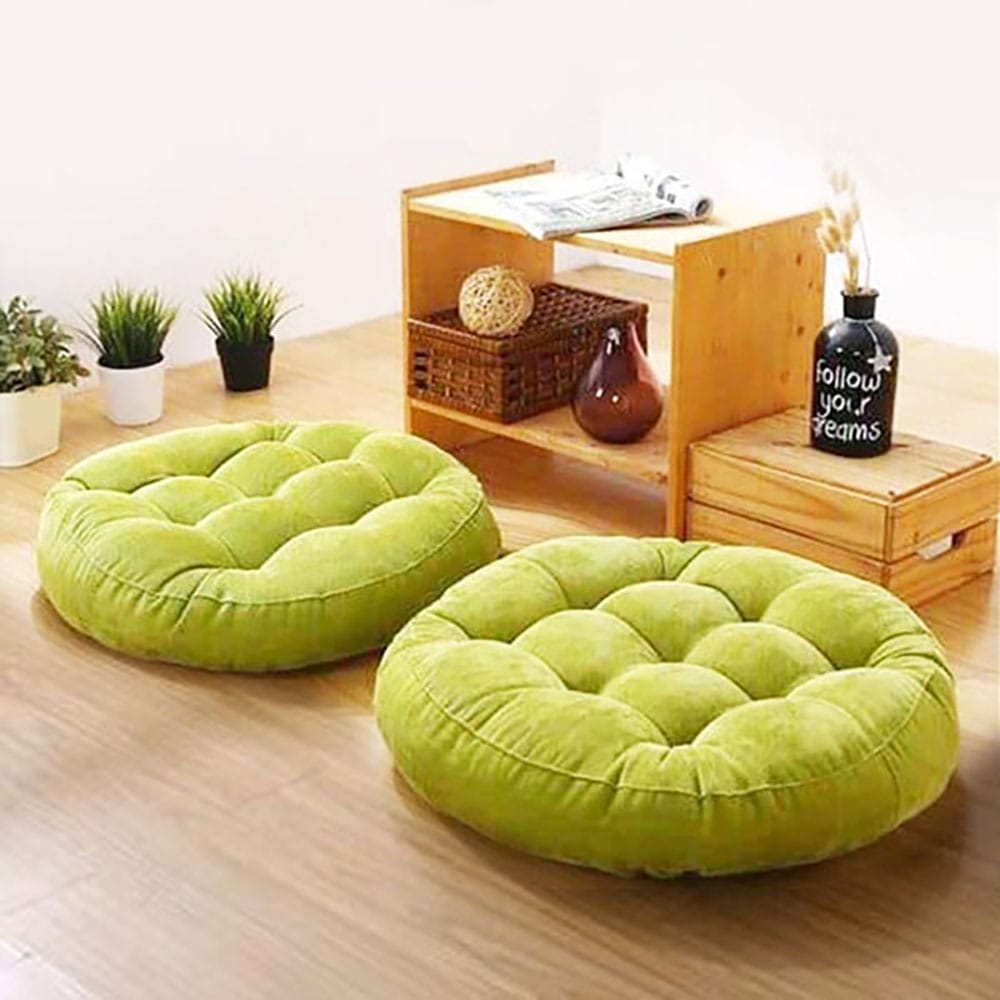 Round Shape Velvet Floor Cushions – Light Green