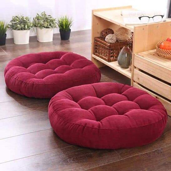 Round Shape Velvet Floor Cushions – Maroon