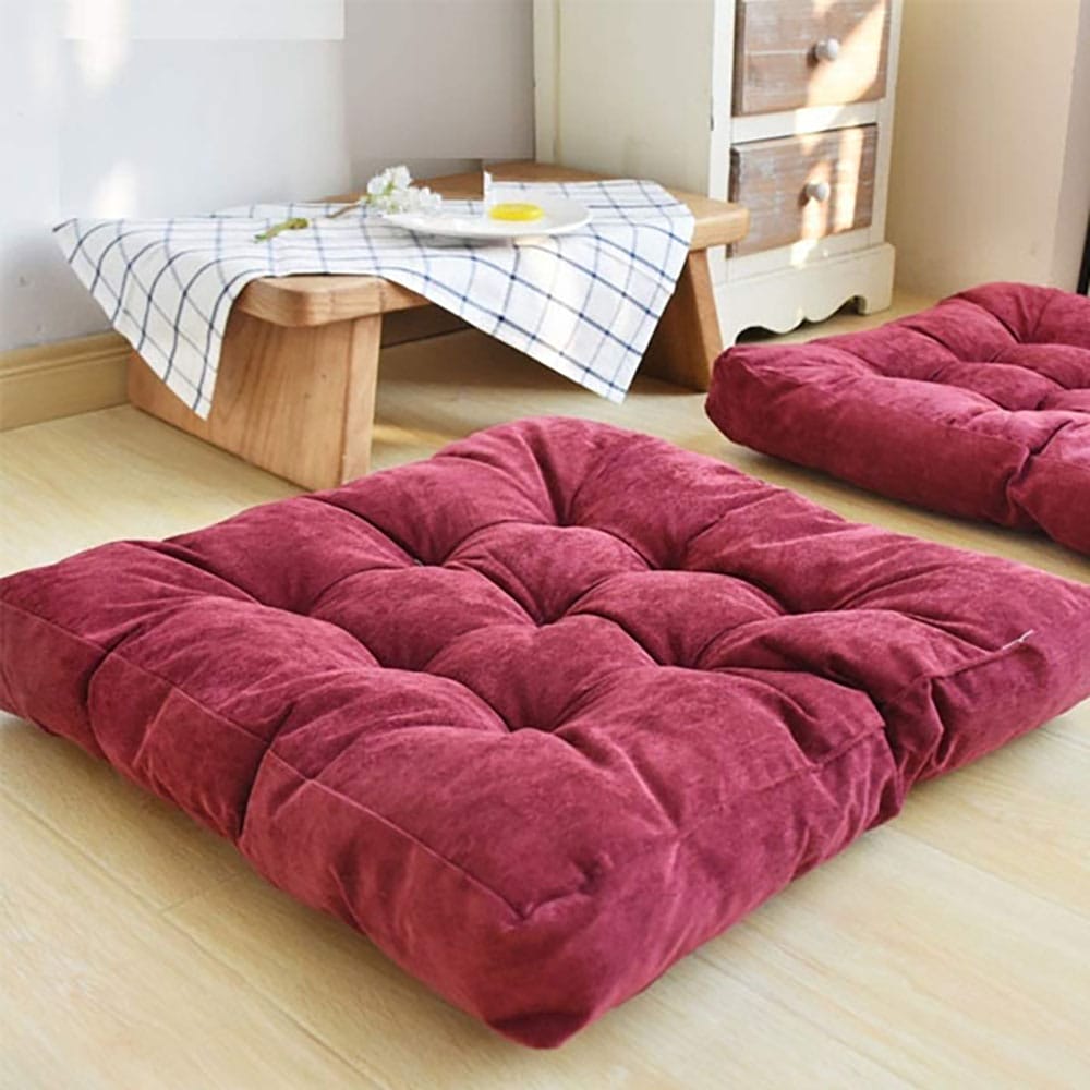 Square Shape Velvet Floor Cushions – Maroon