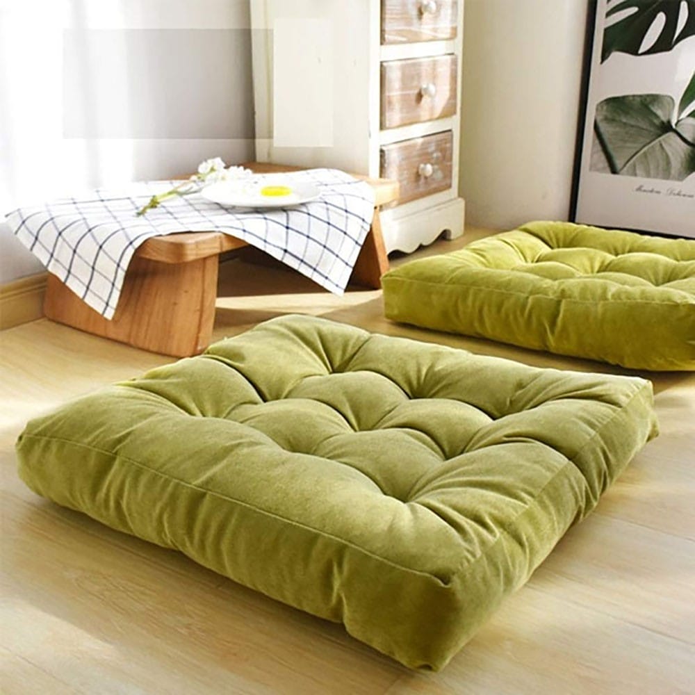 Square Shape Velvet Floor Cushions – Olive Green