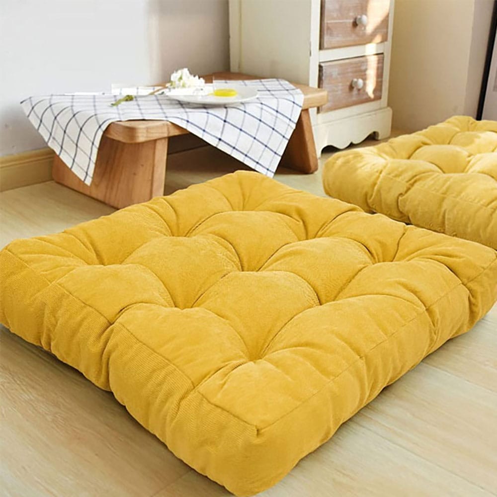 Square Shape Velvet Floor Cushions – Yellow
