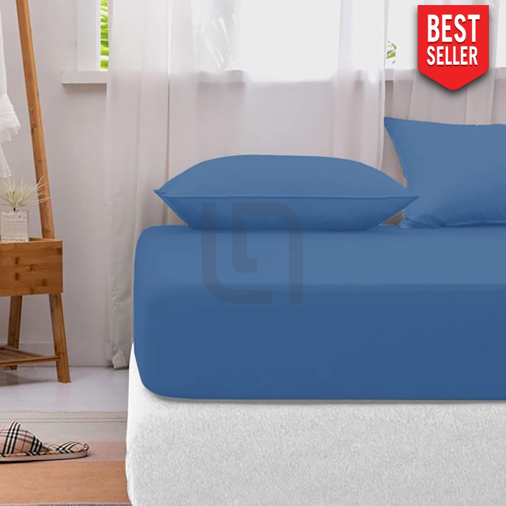 Cotton fitted sheet - Niagara Blue