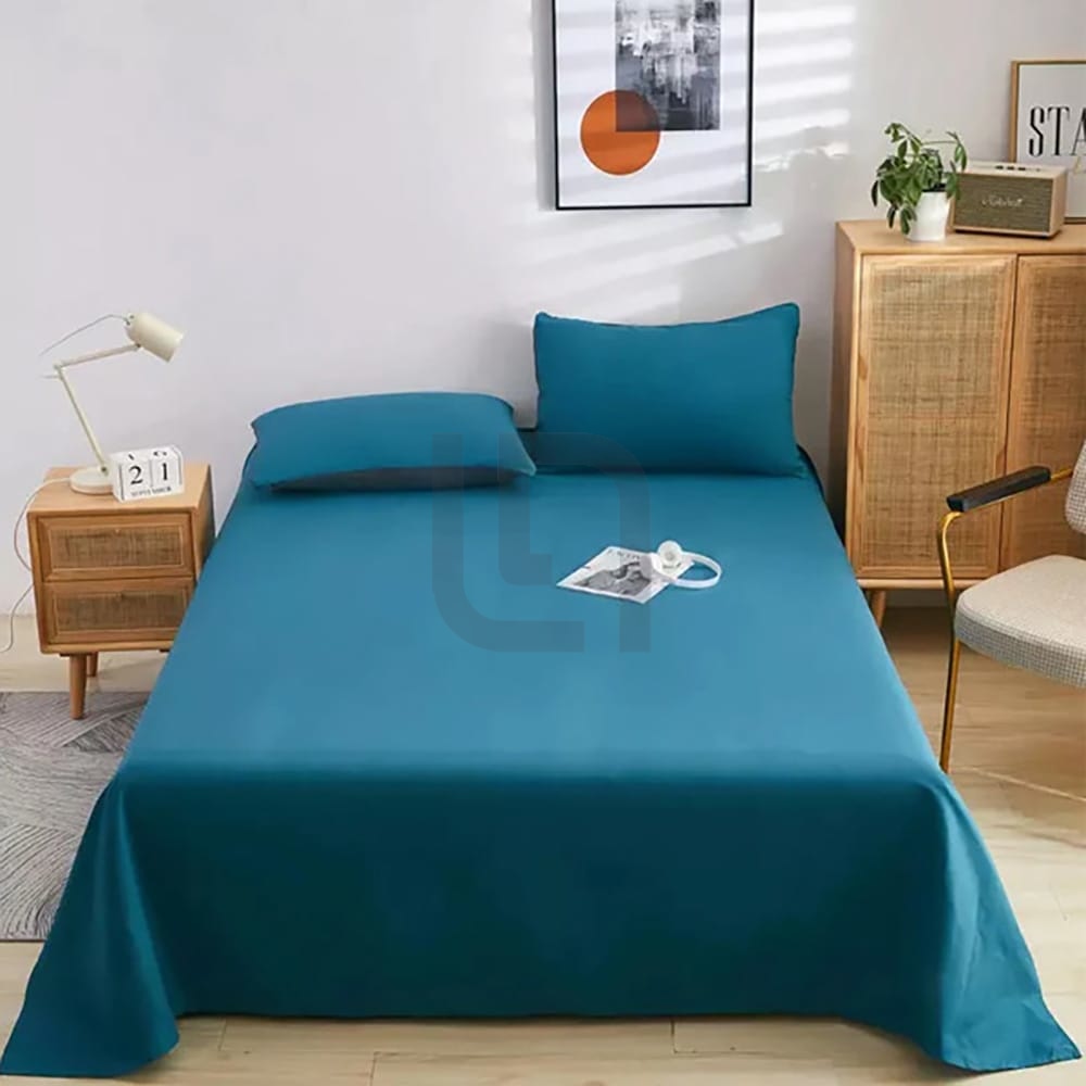 Cotton Sateen Plain Bed Sheet - Blue