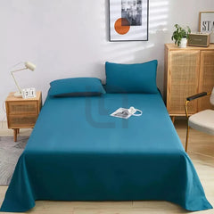 Cotton Sateen Plain Bed Sheet - Blue