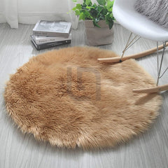 Fluffy Faux Fur Mat - Round Shape - Brown
