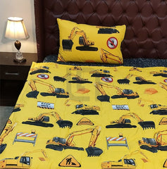 Yellow Bulldozer Kids & Crib Bed Sheet