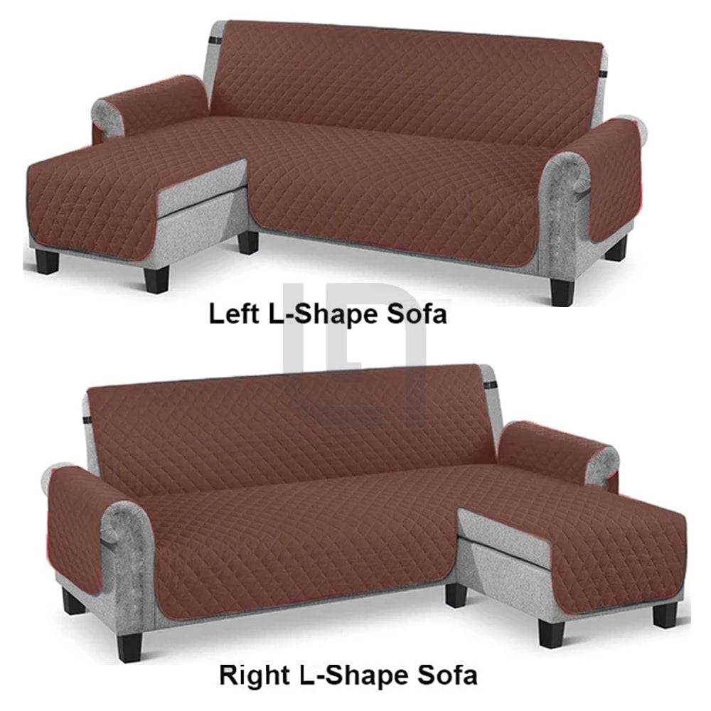 Quilted L-Shape Sofa Cover Brown