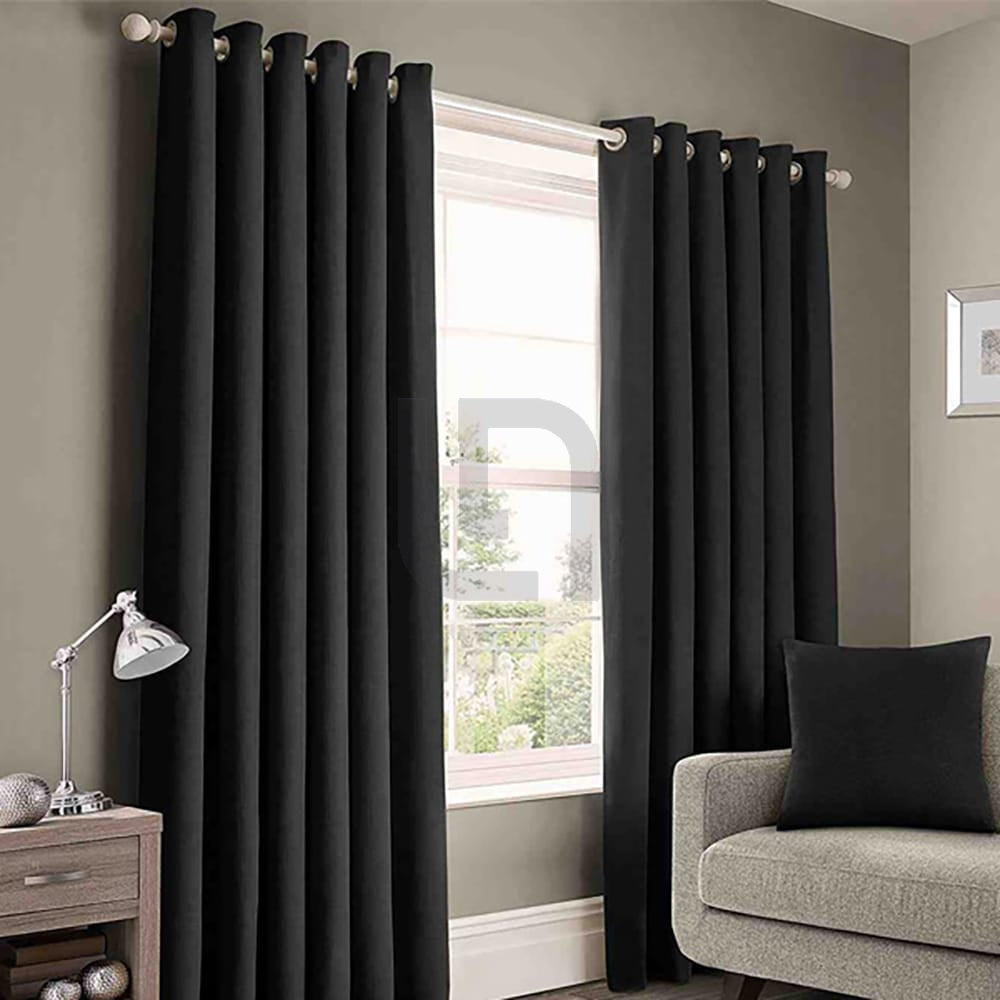 Plain Cotton Curtain Panels - Black