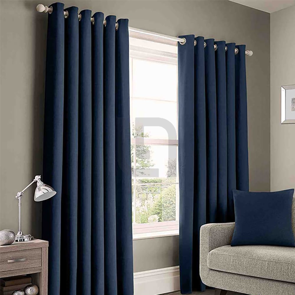 Plain Cotton Curtain Panels - Blue