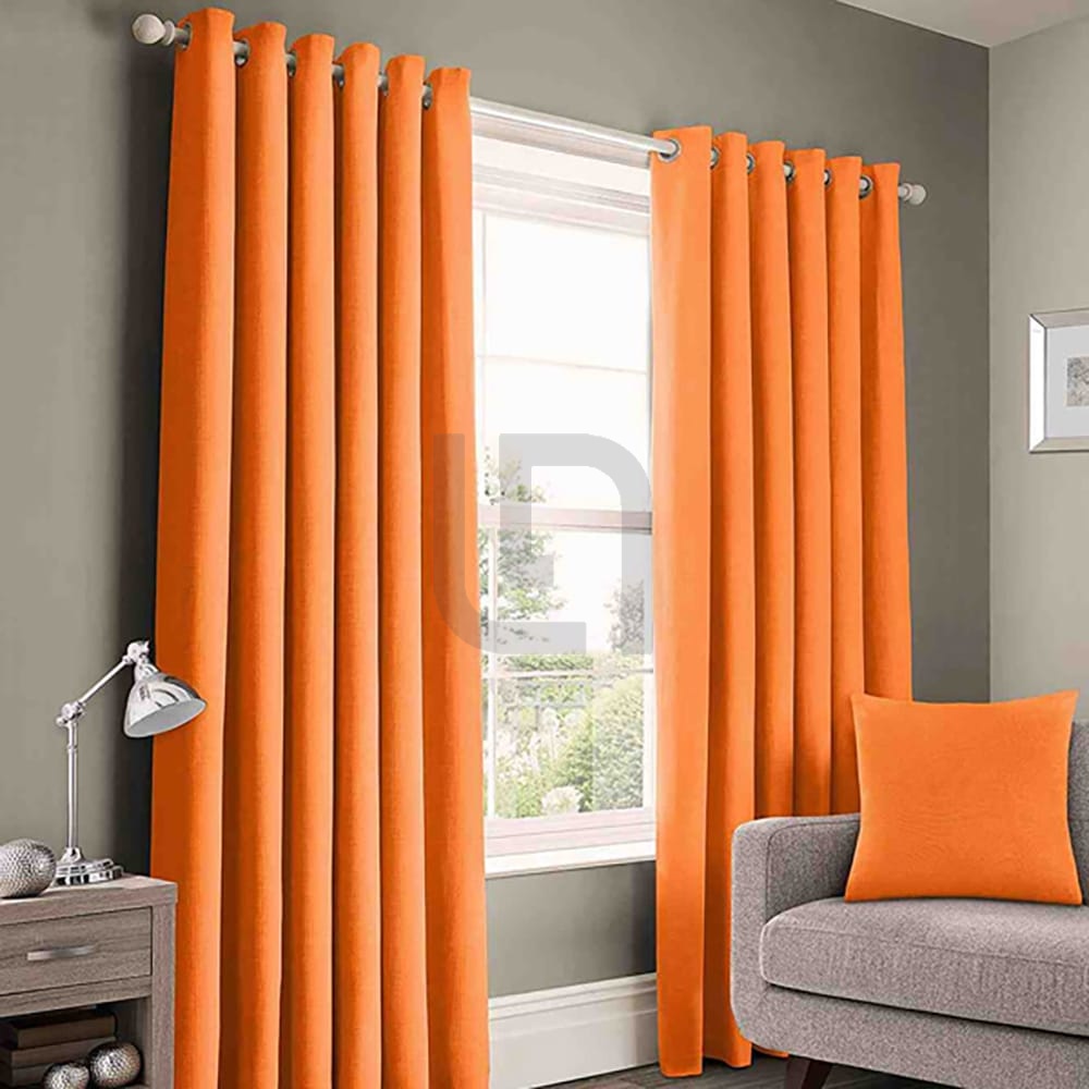 Plain Cotton Curtain Panels - Orange