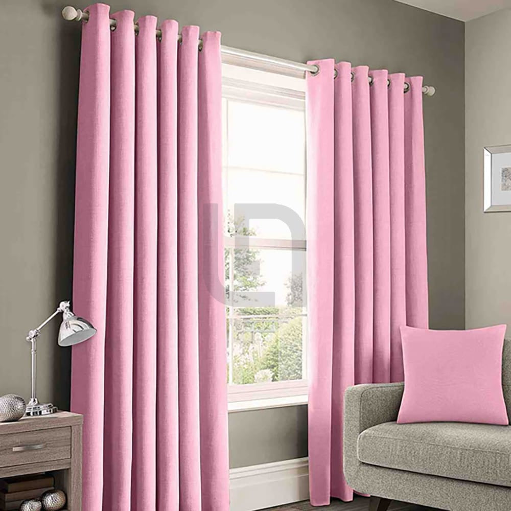 Plain Cotton Curtain Panels - Pink