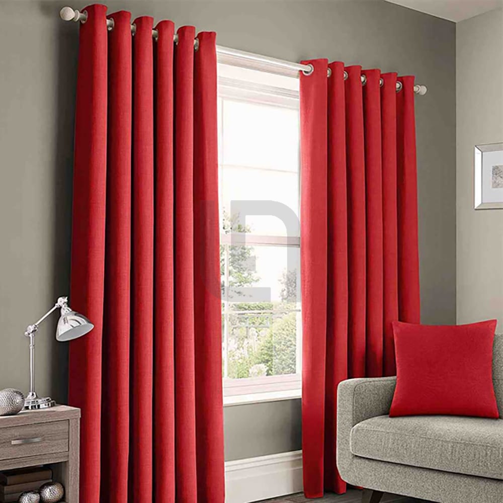 Plain Cotton Curtain Panels - Red