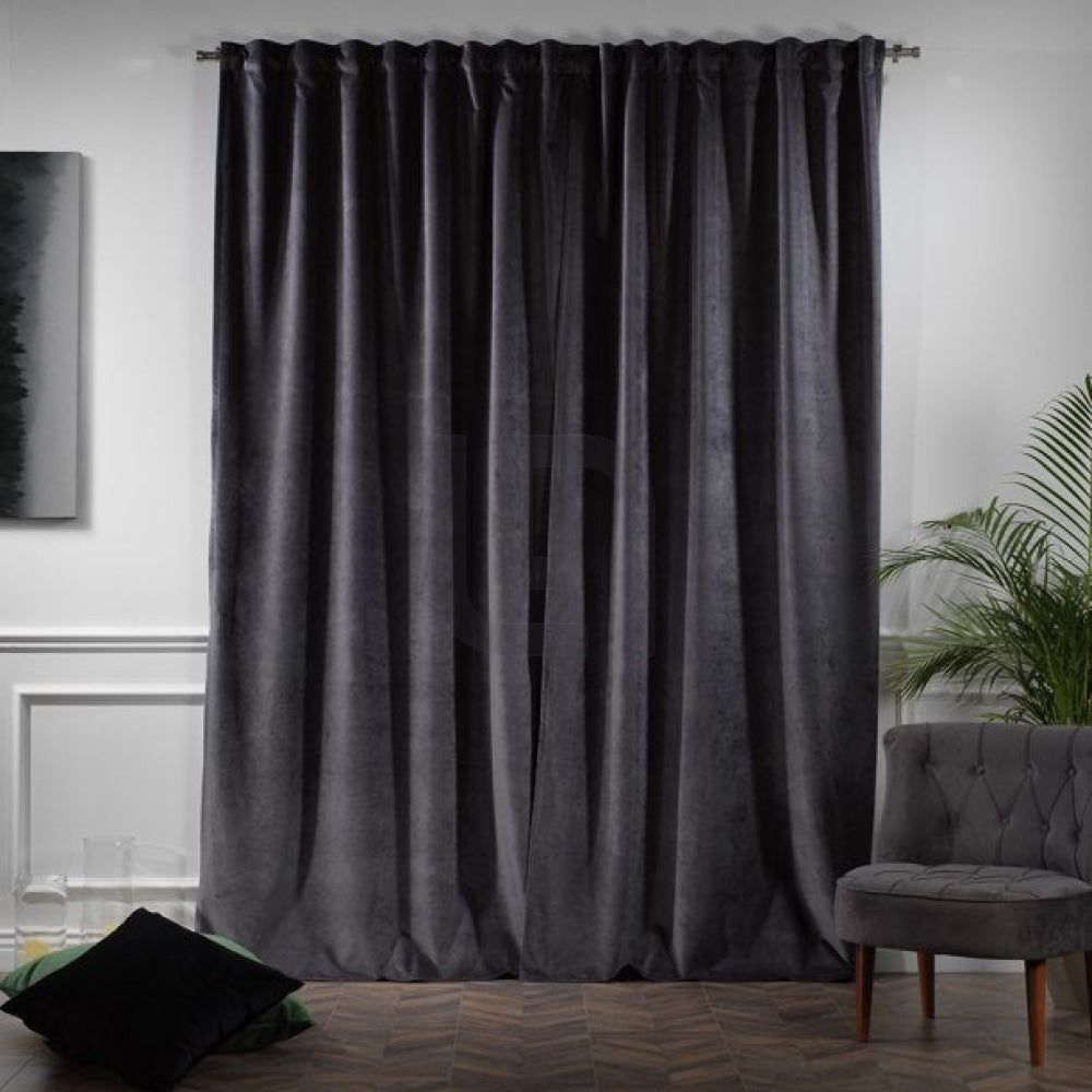 velvet curtains - charcoal